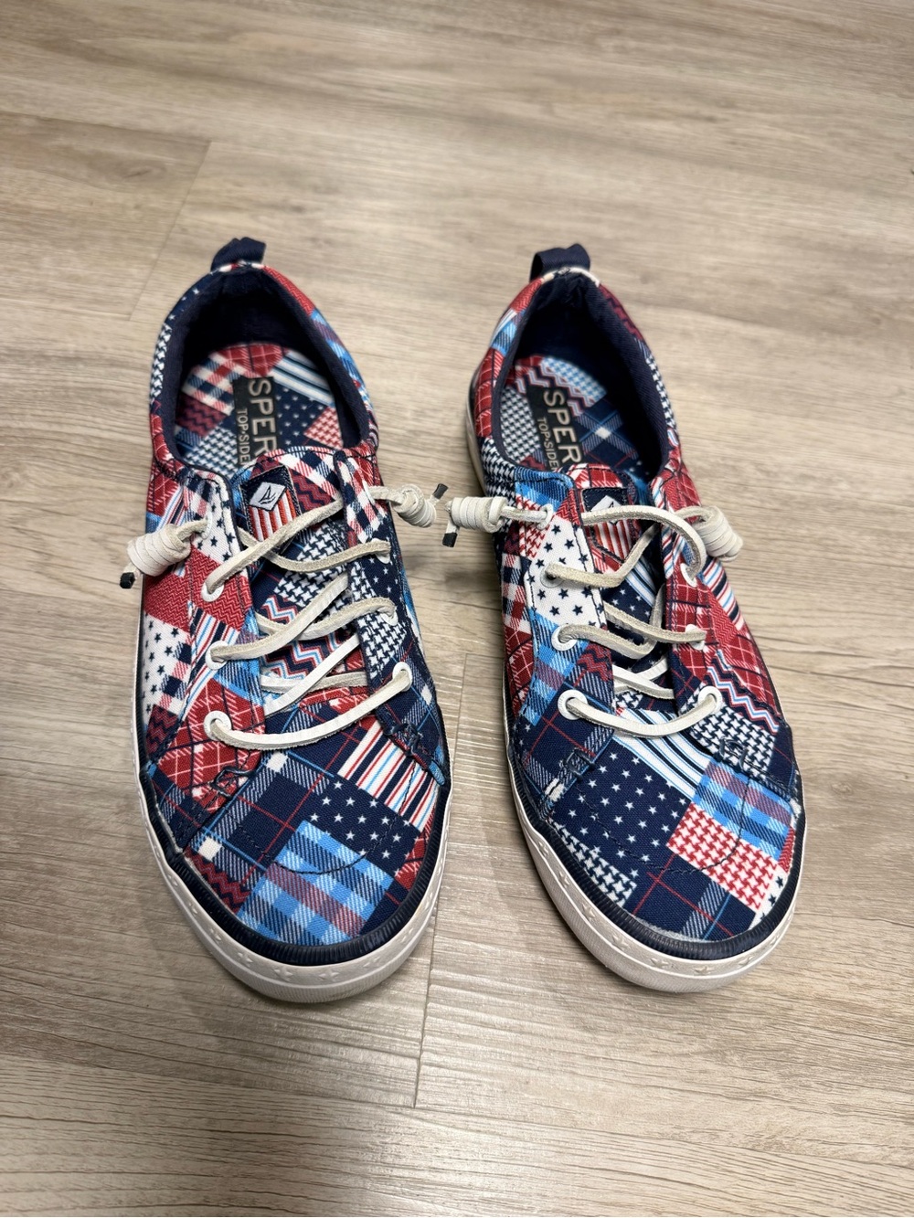 Sperry Crest Vibe Madras Patchwork Sneakers Red White Blue Women’s 8.5 - Picture 3 of 9